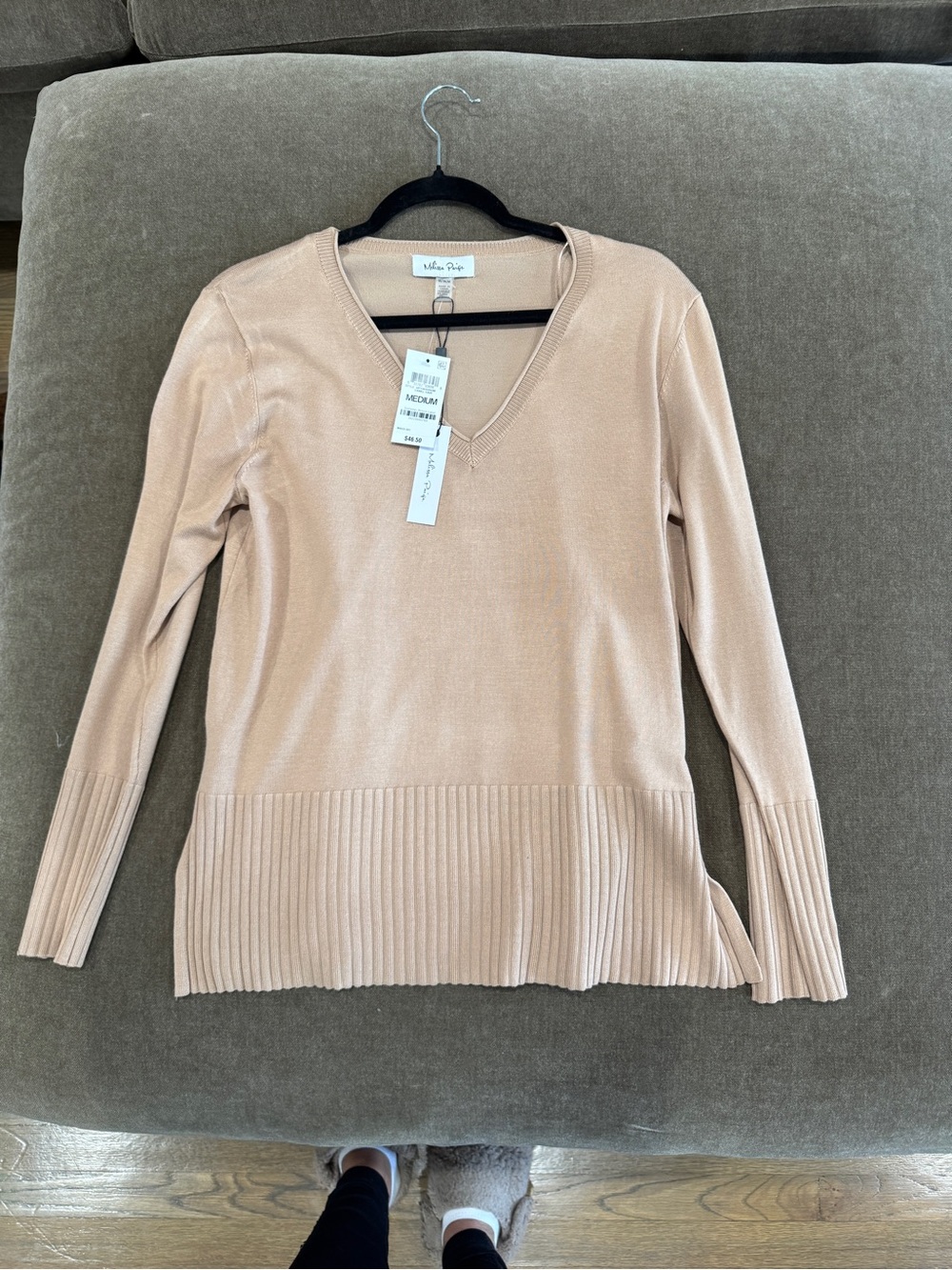 Melissa Paige Blush V-Neck Wide Hem Wide Cuff Sweater